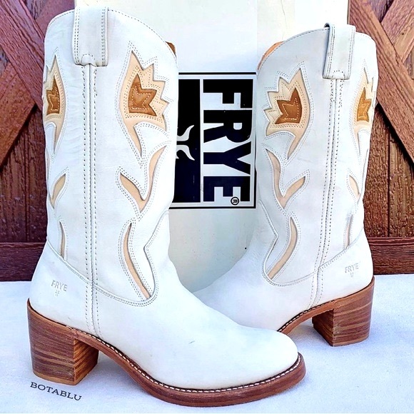 SOLD FRYE Vintage White Floral Campus Cowgirl Cowboy Western Boots Women’s 10 - Picture 3 of 13